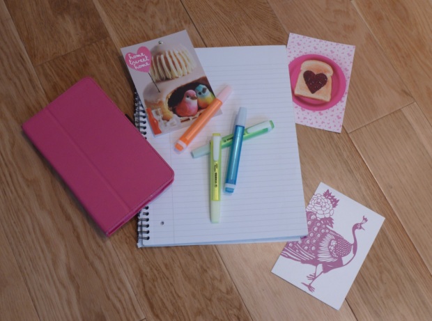 Photo of postcards and highlighters